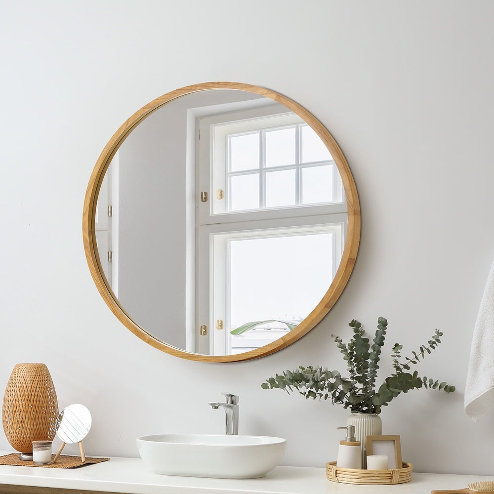 60cm Round Wall Mirror with Wooden Frame
