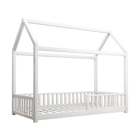 Single Kids White Wooden House Bed Frame