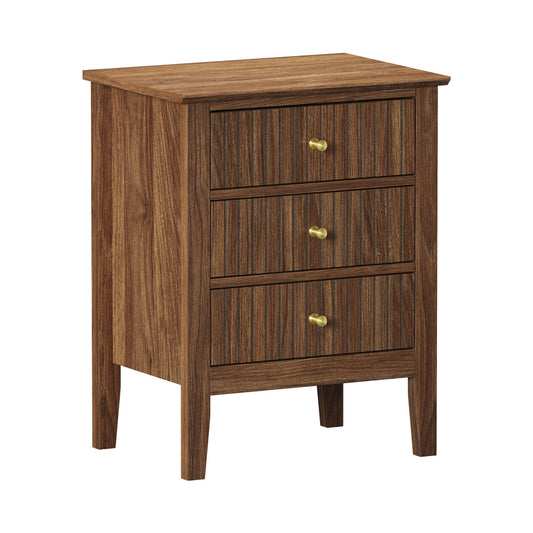 Walnut Bedside Table Nightstand with Three Drawers