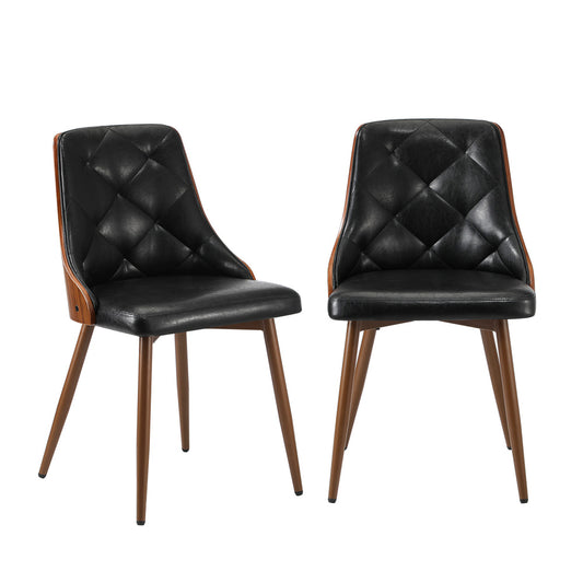 Set of 2 Black Retro PU Leather Dining Chairs