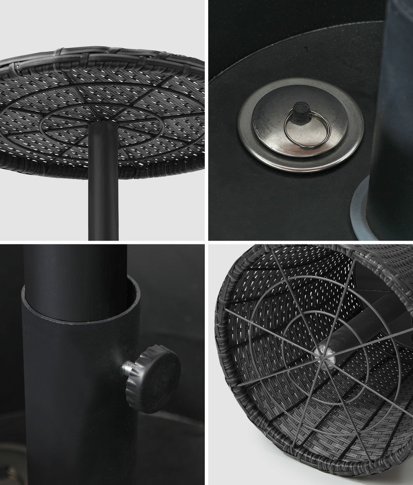 Black Rattan Ice Bucket Cooler Table with Storage