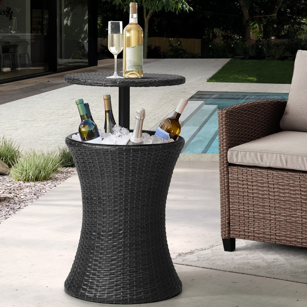 Black Rattan Ice Bucket Cooler Table with Storage