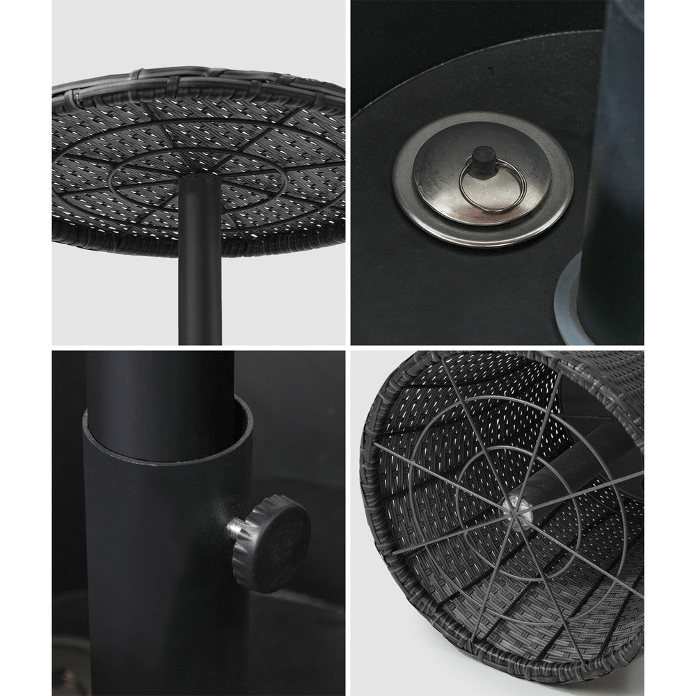 Black Rattan Ice Bucket Cooler Table with Storage