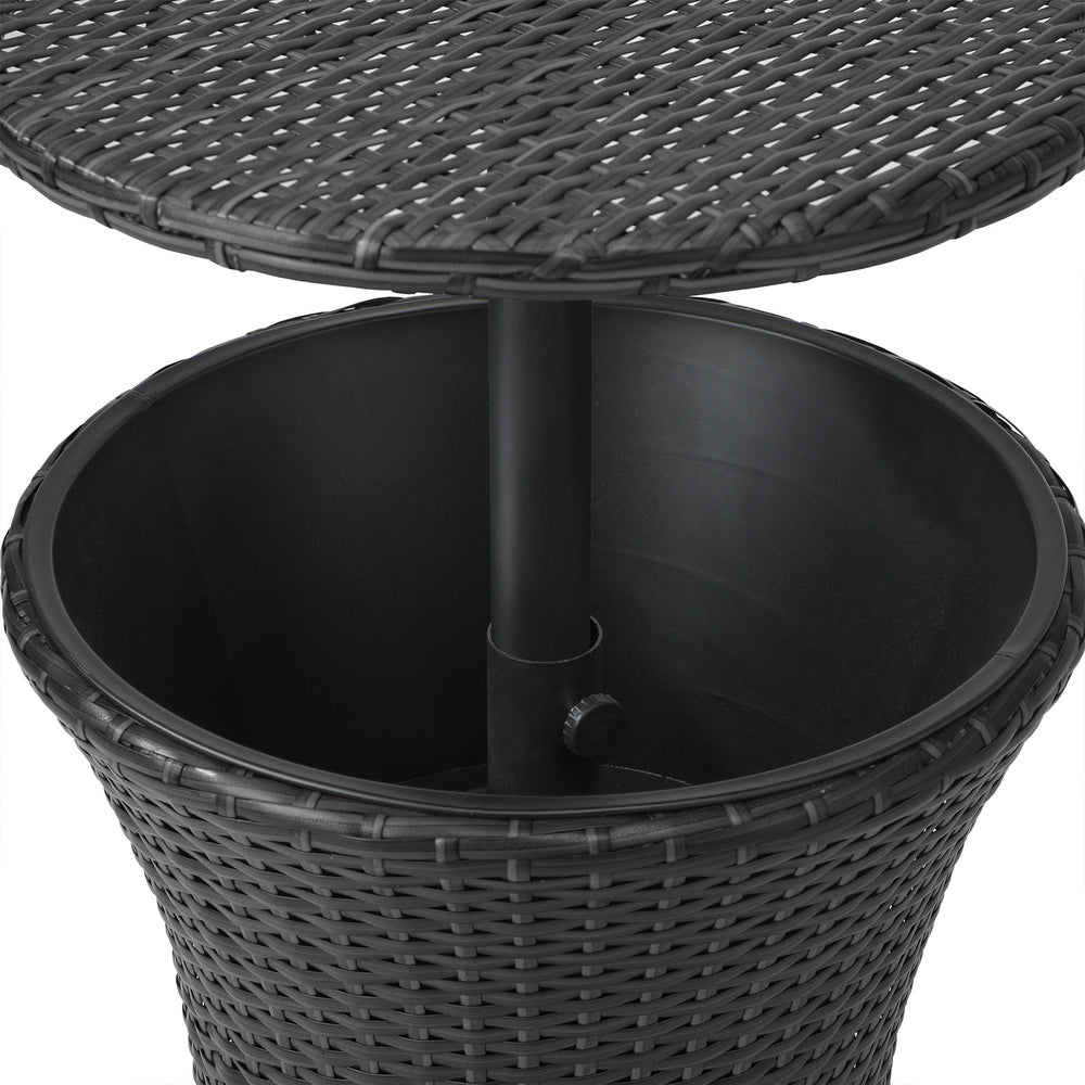 Black Rattan Ice Bucket Cooler Table with Storage