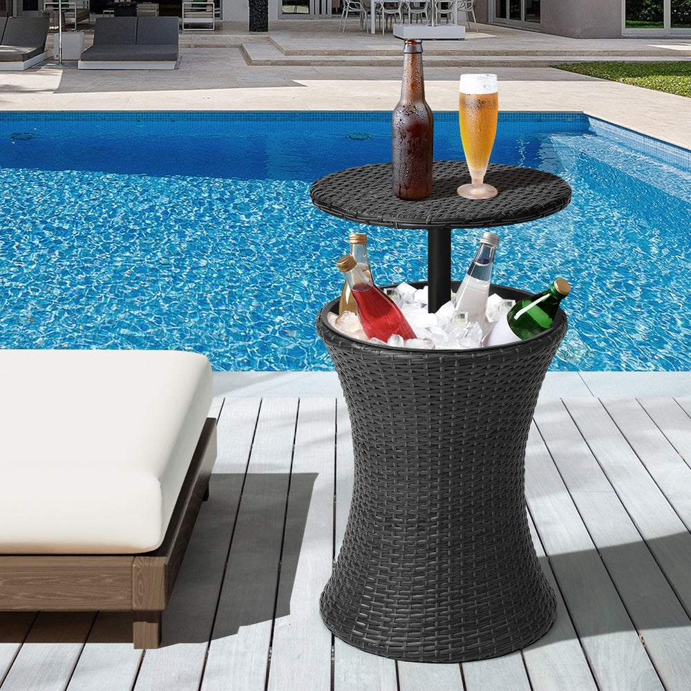 Black Rattan Ice Bucket Cooler Table with Storage