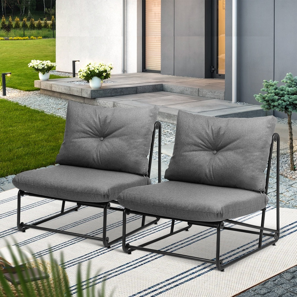 Set of 2 Grey Outdoor Patio Dining Lounge Chairs