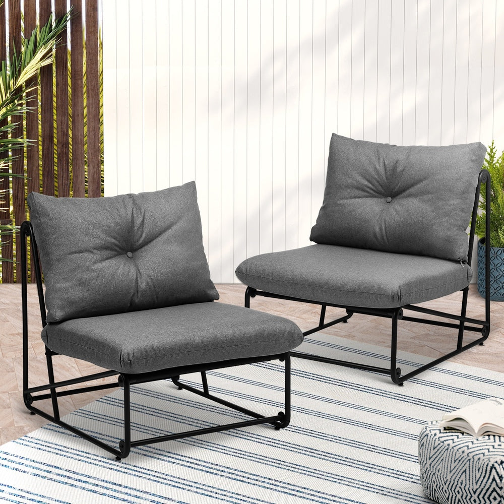 Set of 2 Grey Outdoor Patio Dining Lounge Chairs