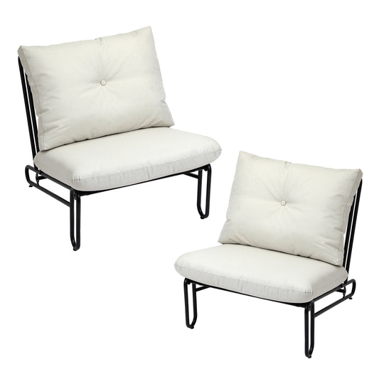 Set of 2 Beige Outdoor Patio Lounge Chairs with Cushions