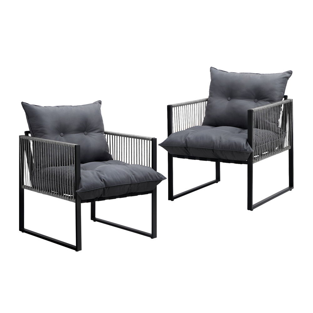 2 Pieces Grey PE Wicker Outdoor Patio Garden Sofa Set