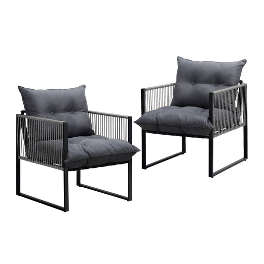 2 Pieces Grey PE Wicker Outdoor Patio Garden Sofa Set