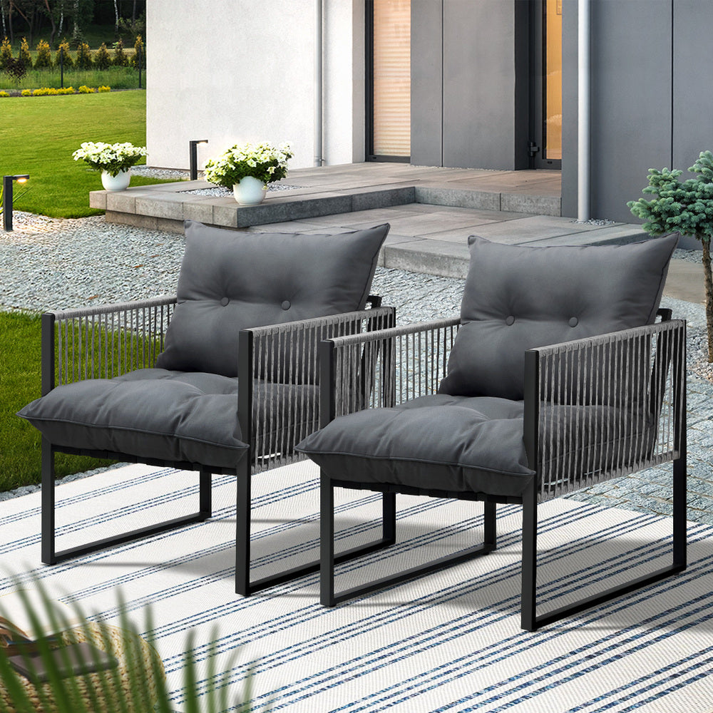 2 Pieces Grey PE Wicker Outdoor Patio Garden Sofa Set