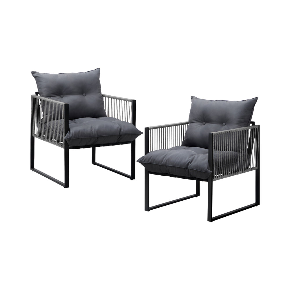 2 Pieces Grey PE Wicker Outdoor Patio Garden Sofa Set