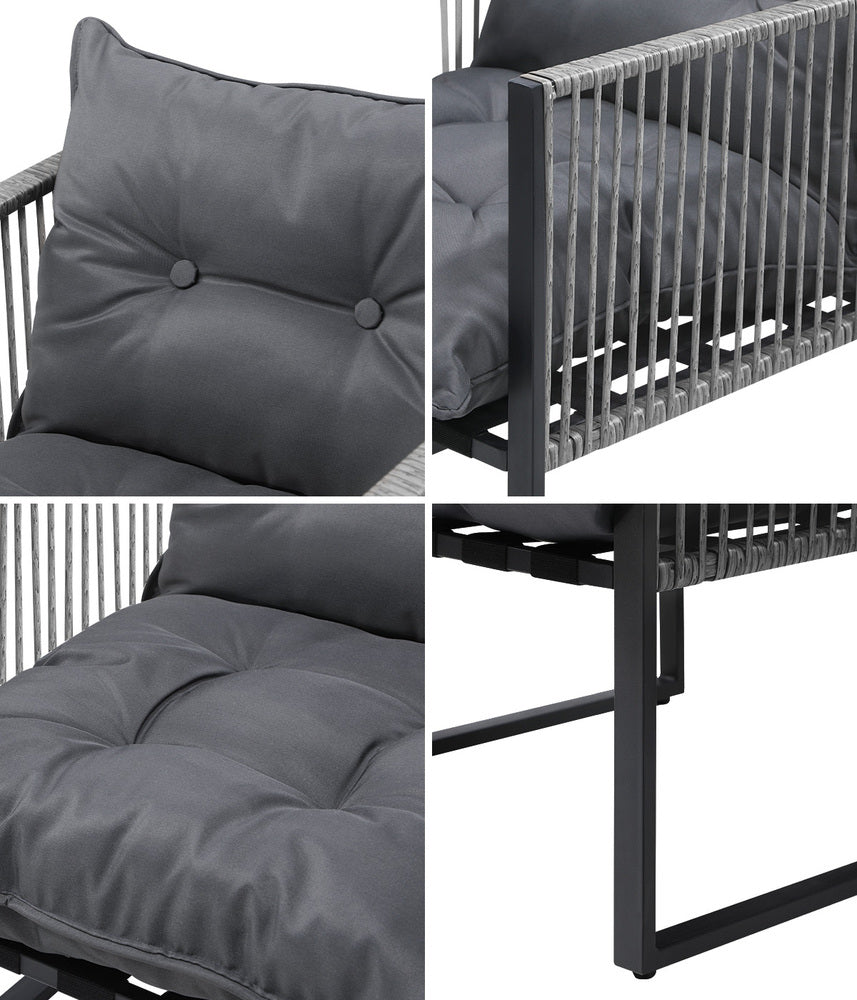 2 Pieces Grey PE Wicker Outdoor Patio Garden Sofa Set