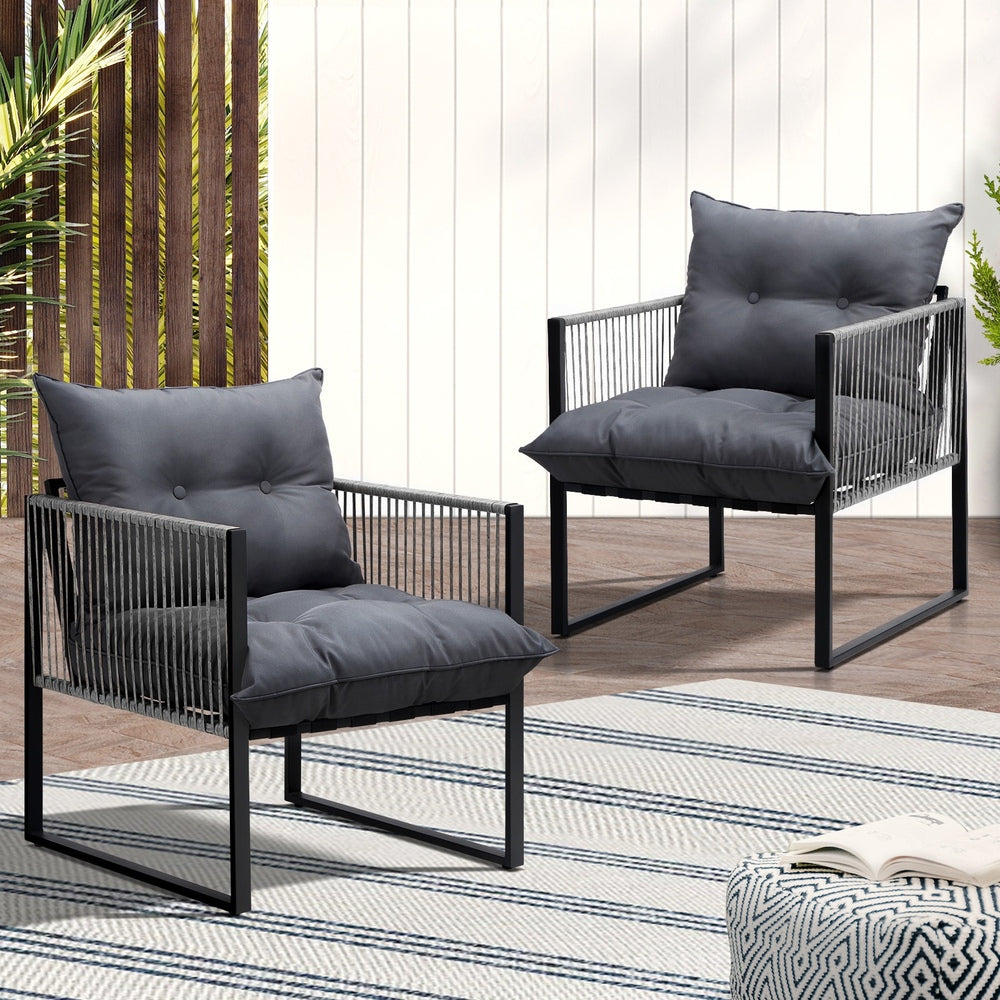 2 Pieces Grey PE Wicker Outdoor Patio Garden Sofa Set