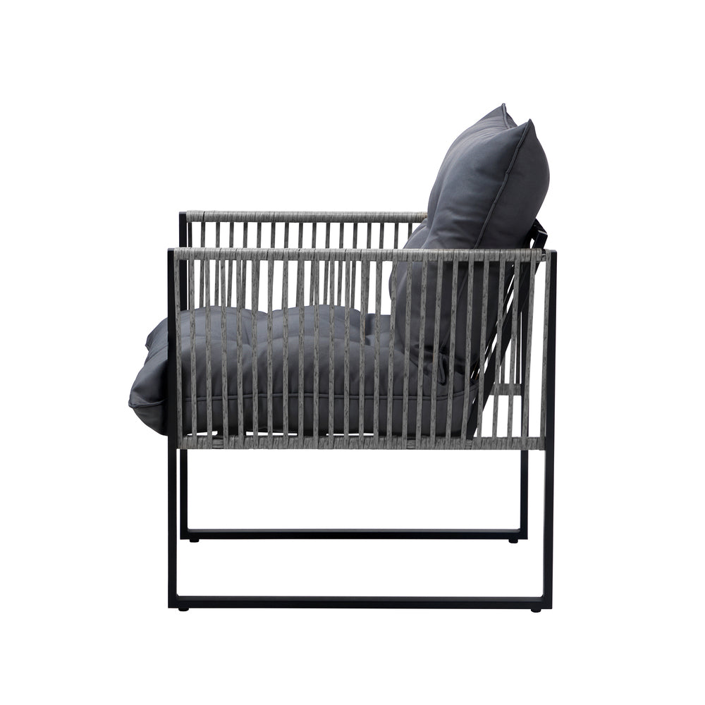 2 Pieces Grey PE Wicker Outdoor Patio Garden Sofa Set