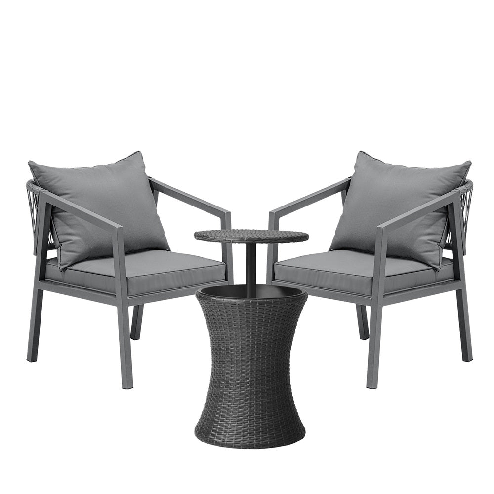 3 Pieces Black Outdoor Patio Bistro Set with Ice Bucket Table
