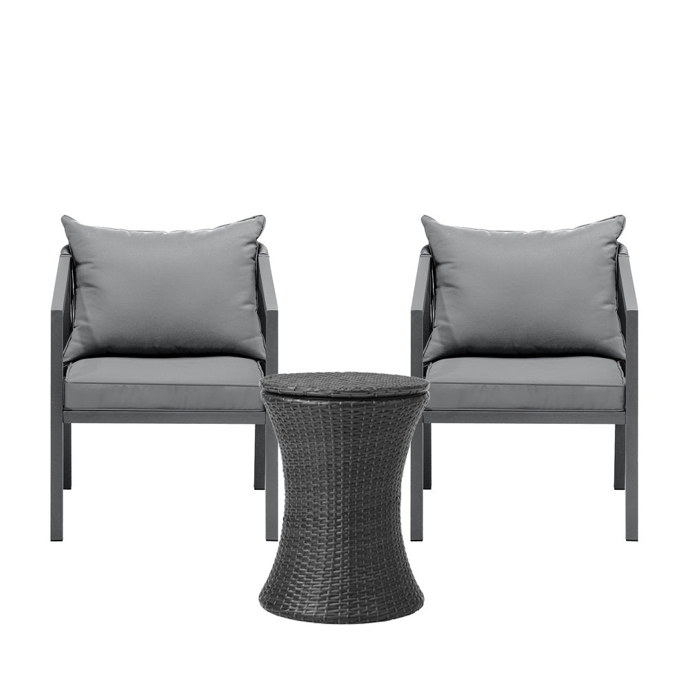 3 Pieces Black Outdoor Patio Bistro Set with Ice Bucket Table