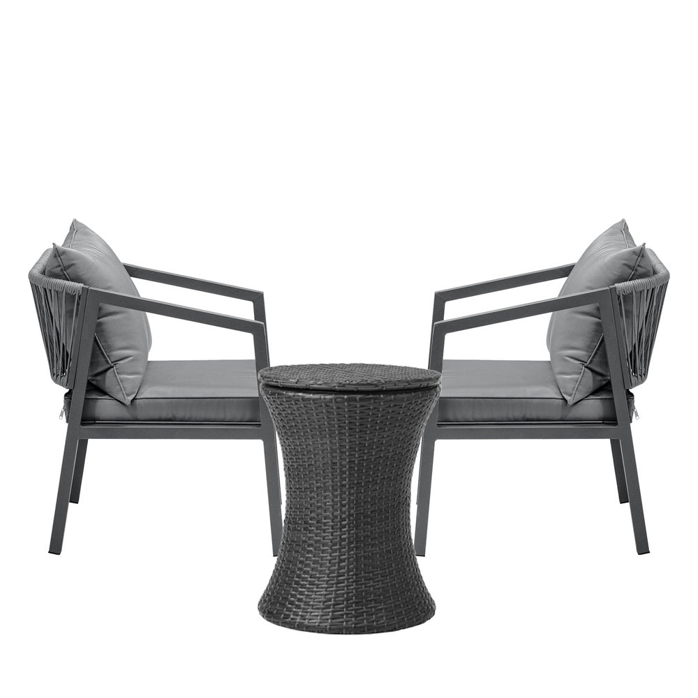 3 Pieces Black Outdoor Patio Bistro Set with Ice Bucket Table