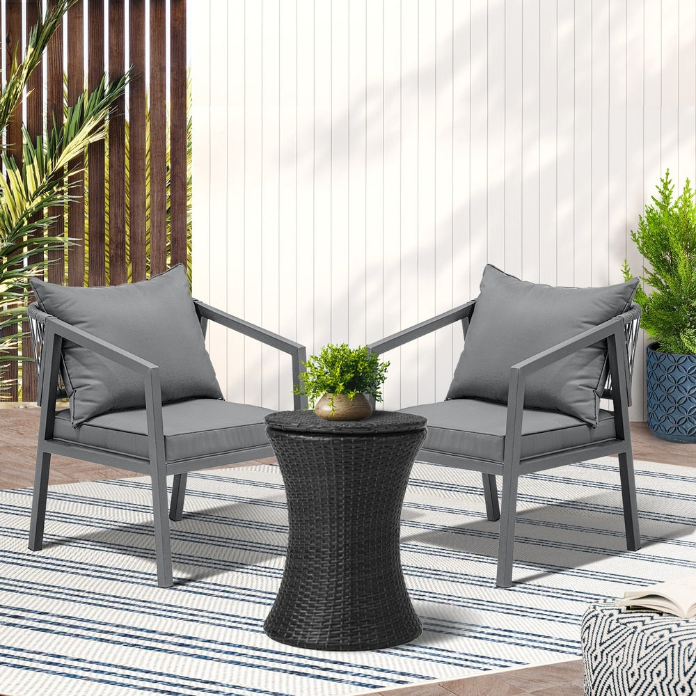 3 Pieces Black Outdoor Patio Bistro Set with Ice Bucket Table