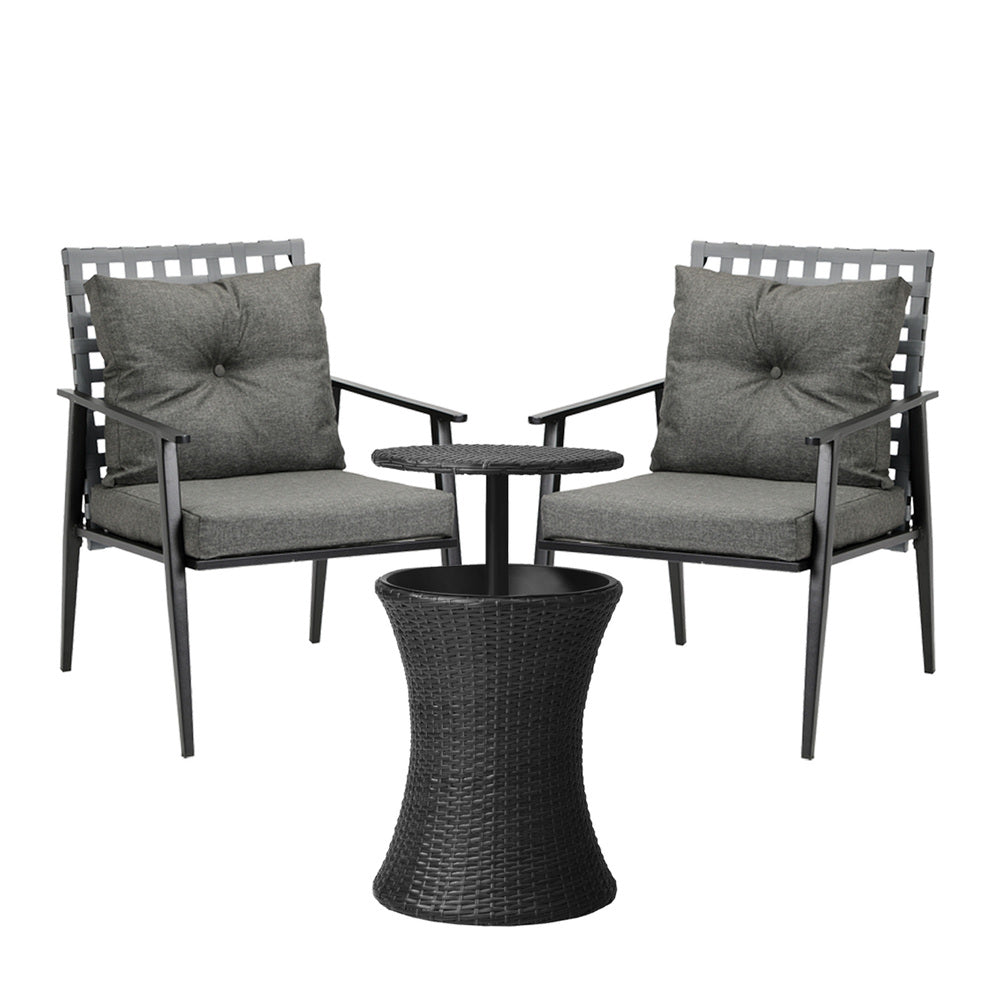 Black 2 Seater Outdoor Furniture Set with Ice Bucket Table