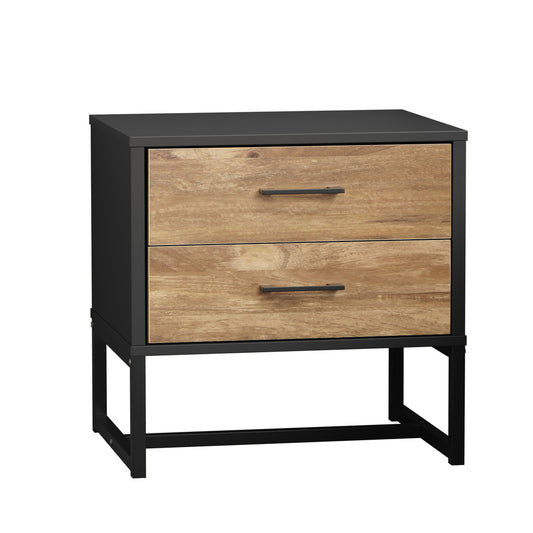 Metal Industrial Bedside Table with Two Drawers and Storage